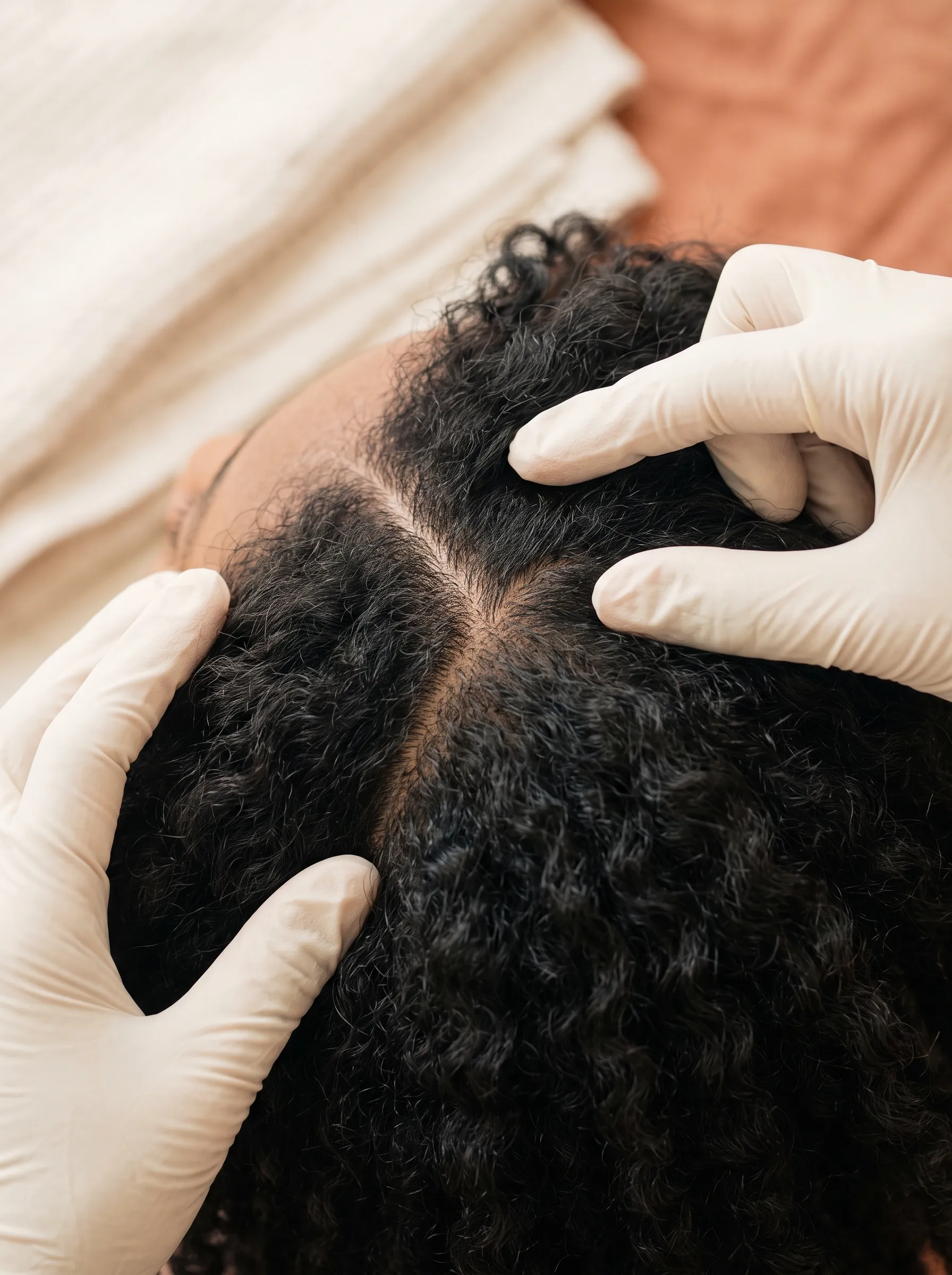 Detail of a healthy scalp and hairline at the part